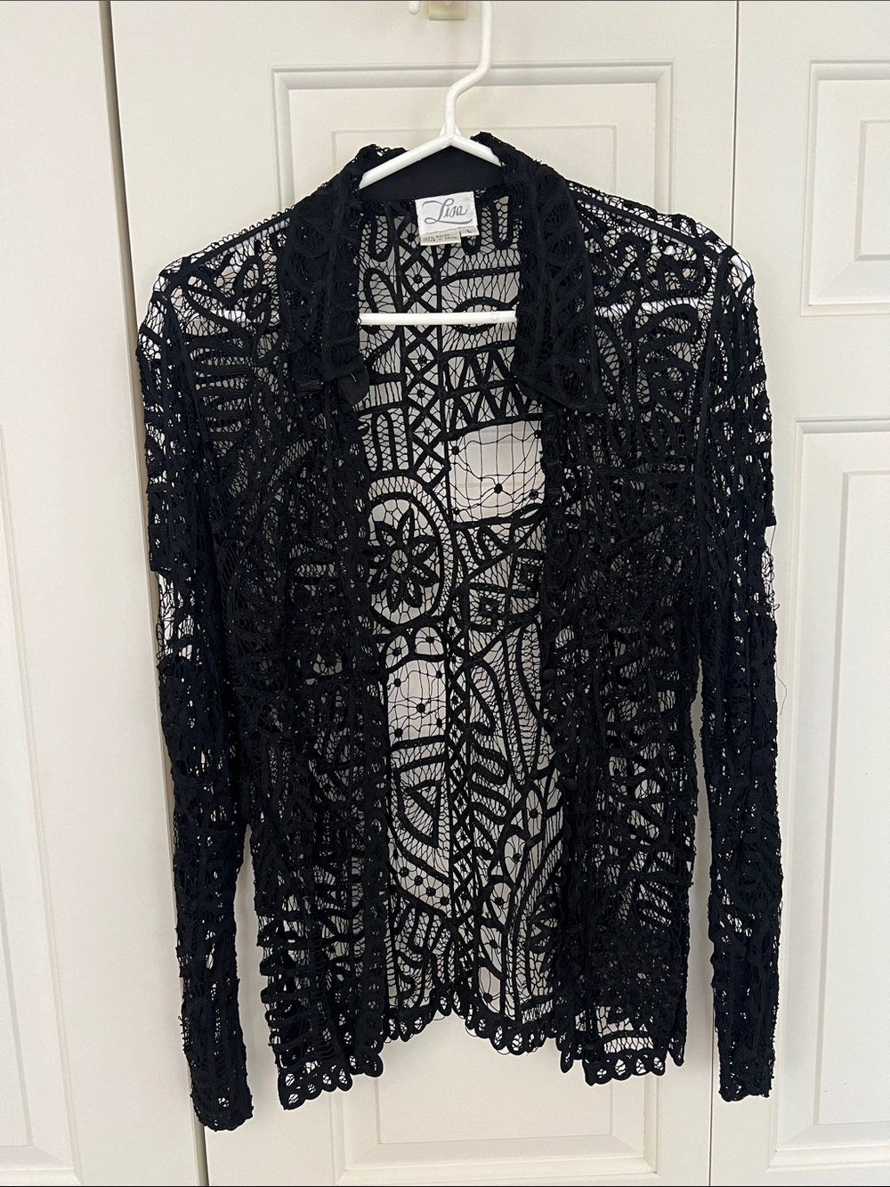 Lisa Black Openwork Crochet Cardigan
